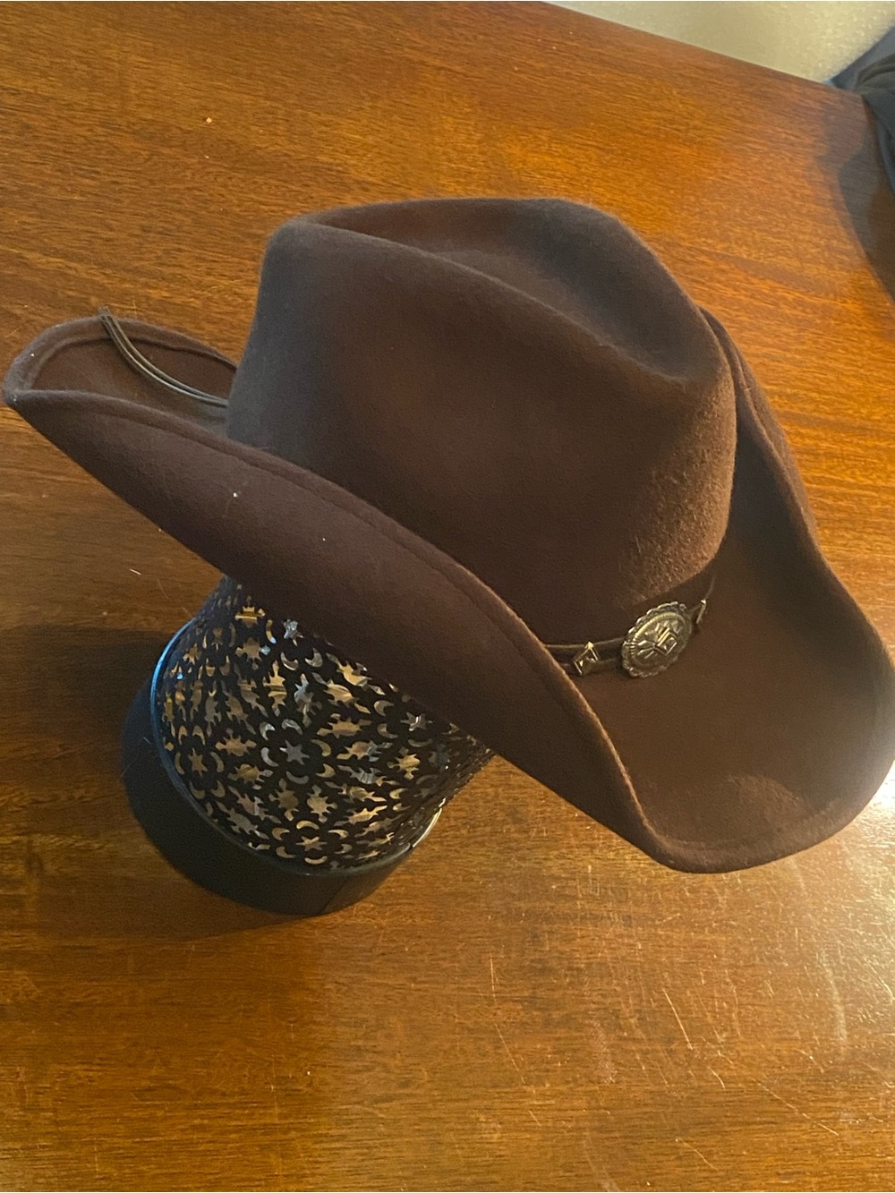 VTG Stetson Rodeo Dr Collection Brown Wool Felt Western Cowboy Hat Concho Band